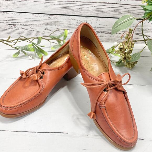 Clarks Shoes - Vintage Clark Burnt Orange Moccasians with Rubber Sole Heel